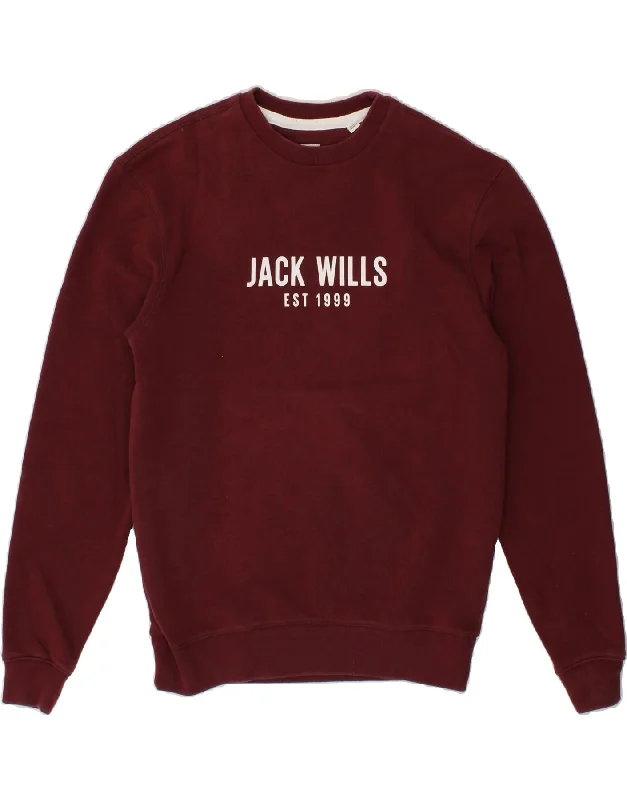 JACK WILLS Mens Graphic Sweatshirt Jumper XS Burgundy Cotton Hoodie with Stripes Bold Sporty JACK WILLS Mens Graphic Sweatshirt Jumper XS Burgundy Cotton Hoodie with Stripes Bold Sporty