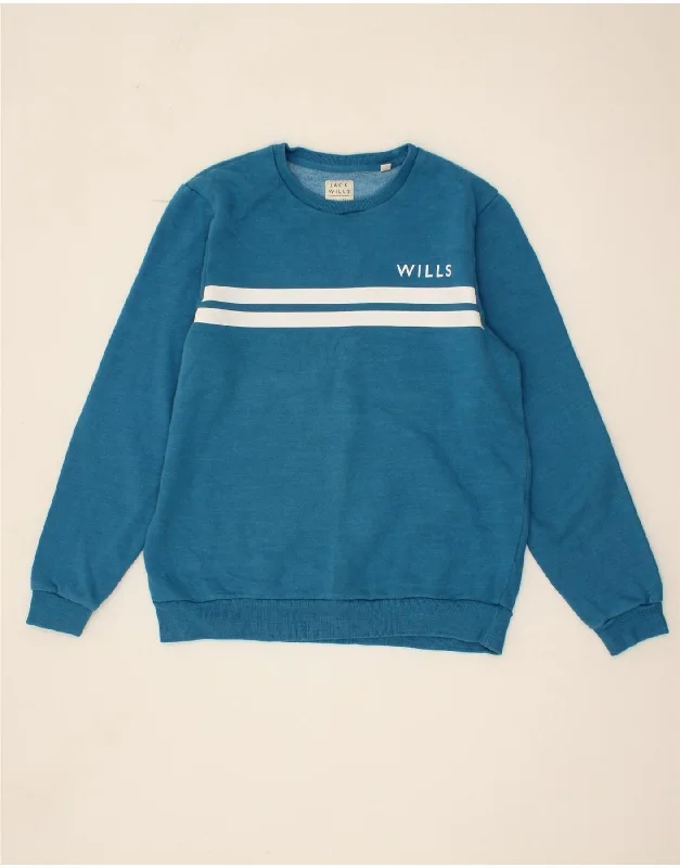 JACK WILLS Mens Sweatshirt Jumper Medium Blue Striped Hoodie with Typography Text Message JACK WILLS Mens Sweatshirt Jumper Medium Blue Striped Hoodie with Typography Text Message
