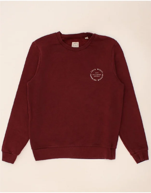 JACK WILLS Mens Sweatshirt Jumper Medium Burgundy Cotton Hoodie with Side Slits Relaxed Casual JACK WILLS Mens Sweatshirt Jumper Medium Burgundy Cotton Hoodie with Side Slits Relaxed Casual