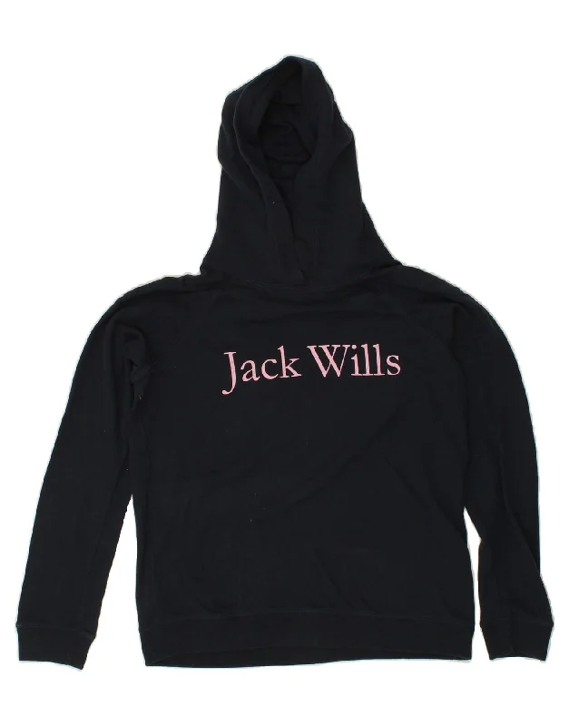 JACK WILLS Womens Graphic Hoodie Jumper UK 12 Medium Navy Blue Cotton Hoodie with Drawcord Adjustable Secure JACK WILLS Womens Graphic Hoodie Jumper UK 12 Medium Navy Blue Cotton Hoodie with Drawcord Adjustable Secure