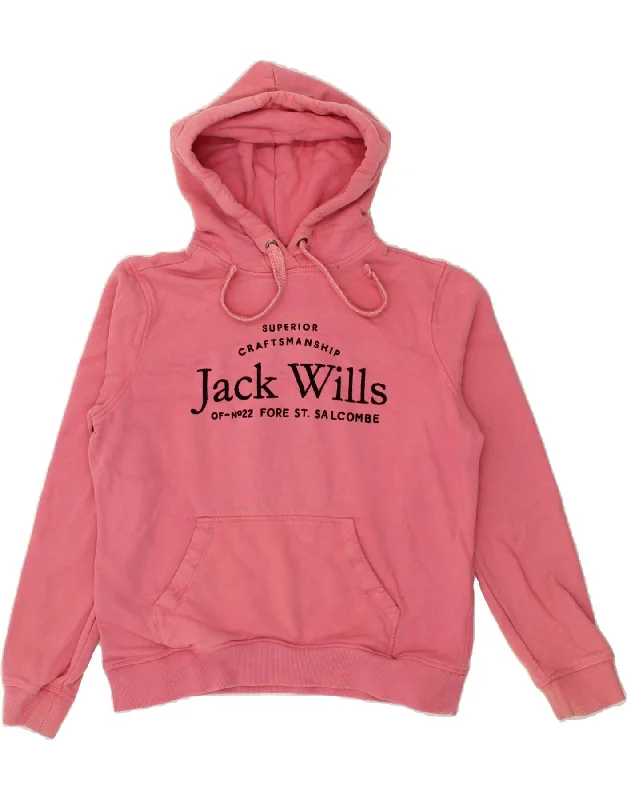 JACK WILLS Womens Graphic Hoodie Jumper UK 12 Medium Pink Cotton Hoodie with Hood Adjustable Protection JACK WILLS Womens Graphic Hoodie Jumper UK 12 Medium Pink Cotton Hoodie with Hood Adjustable Protection