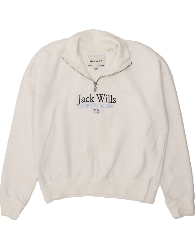 JACK WILLS Womens Graphic Zip Neck Sweatshirt Jumper UK 8 Small  White