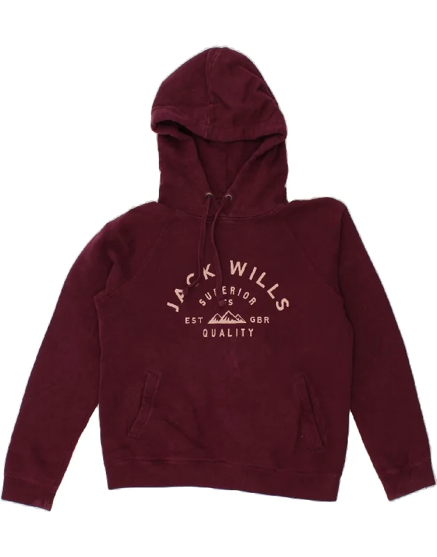 JACK WILLS Womens Oversized Graphic Hoodie Jumper UK 10 Small Maroon Hoodie with Hem Contrast Bold Stylish JACK WILLS Womens Oversized Graphic Hoodie Jumper UK 10 Small Maroon Hoodie with Hem Contrast Bold Stylish