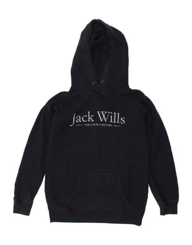 JACK WILLS Womens Oversized Graphic Hoodie Jumper UK 10 Small  Navy Blue