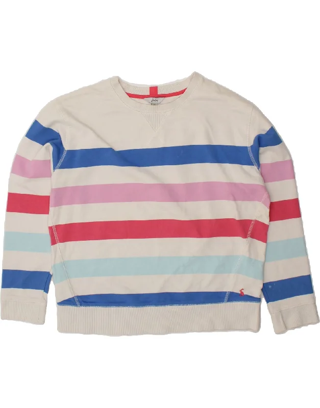 JOULES Womens Oversized Sweatshirt Jumper UK 12 Medium White Striped Hoodie with Zipper Placket Modern Functional JOULES Womens Oversized Sweatshirt Jumper UK 12 Medium White Striped Hoodie with Zipper Placket Modern Functional