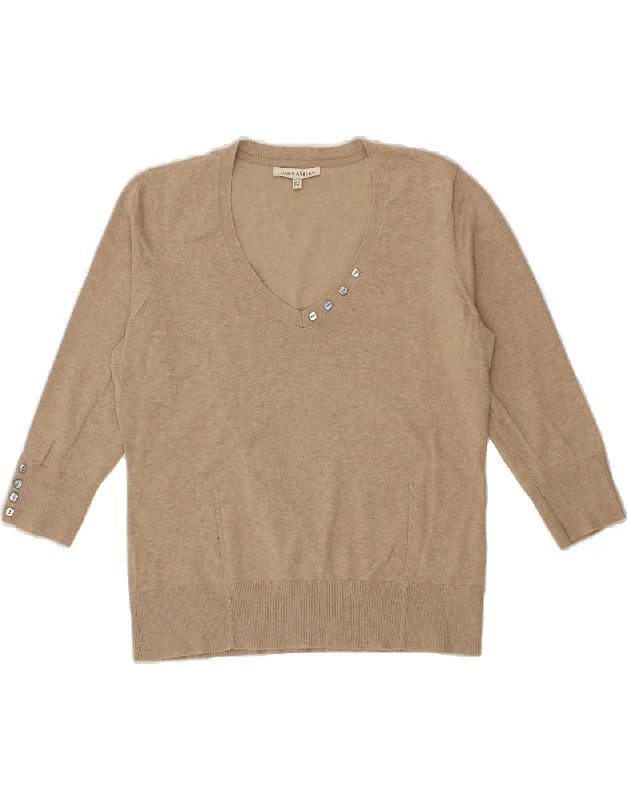 LAURA ASHLEY Womens 3/4 Sleeve Sweatshirt Jumper UK 16 Large Beige Cotton Hoodie with Button Placket Classic Preppy LAURA ASHLEY Womens 3/4 Sleeve Sweatshirt Jumper UK 16 Large Beige Cotton Hoodie with Button Placket Classic Preppy