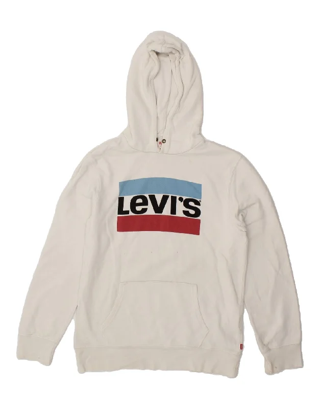 LEVI'S Mens Graphic Hoodie Jumper Large White Cotton Hoodie with Color Block Contrast Stylish LEVI'S Mens Graphic Hoodie Jumper Large White Cotton Hoodie with Color Block Contrast Stylish