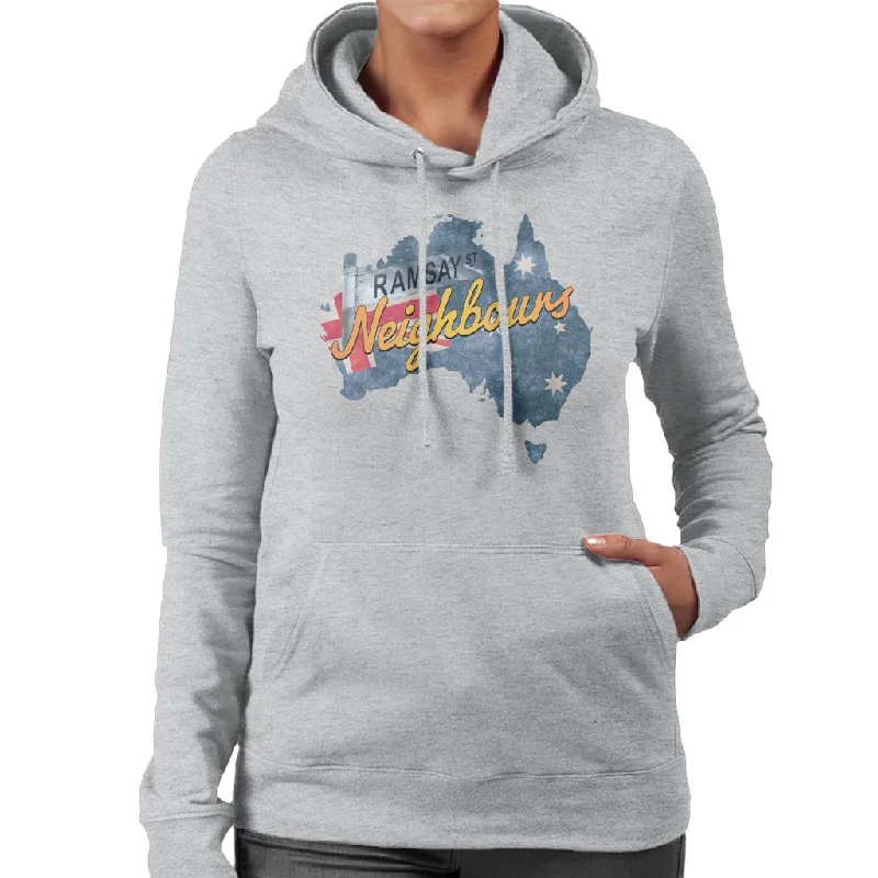 Neighbours Ramsay St Australian Flag Women's Hooded Sweatshirt Hoodie with Hem Applique Textured Unique