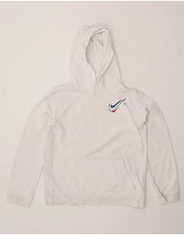 NIKE Boys Graphic Hoodie Jumper 13-14 Years XL White Cotton Hoodie with Gradient Ombre Colorful