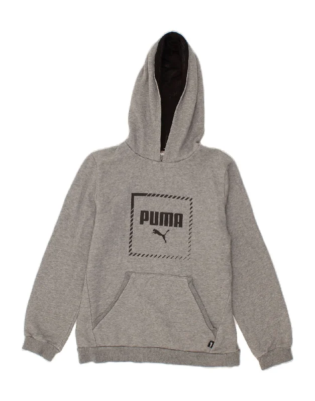 PUMA Boys Graphic Hoodie Jumper 13-14 Years Grey Cotton Hoodie with Hem Elastic Stretchable Comfortable PUMA Boys Graphic Hoodie Jumper 13-14 Years Grey Cotton Hoodie with Hem Elastic Stretchable Comfortable