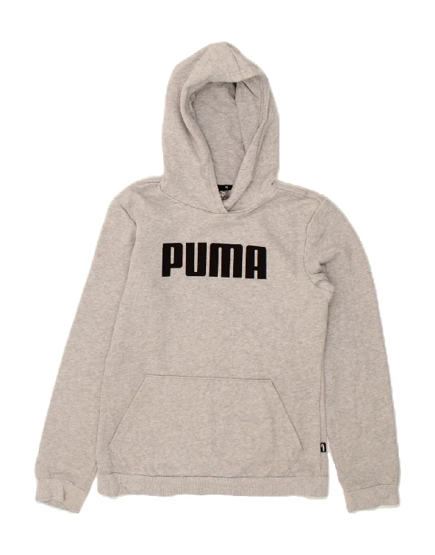 PUMA Boys Graphic Hoodie Jumper 13-14 Years Grey Cotton Hoodie with Rolled Sleeves Casual Relaxed PUMA Boys Graphic Hoodie Jumper 13-14 Years Grey Cotton Hoodie with Rolled Sleeves Casual Relaxed