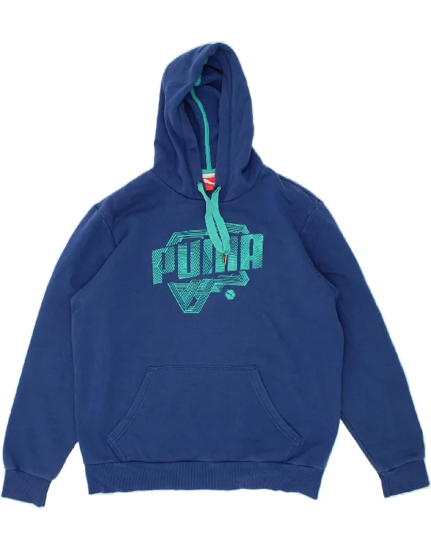 PUMA Mens Graphic Hoodie Jumper Large Blue Cotton