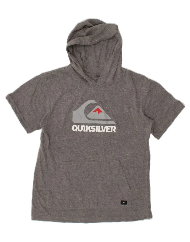 QUIKSILVER Boys Graphic Short Sleeve Hoodie Jumper 10-11 Years Medium Grey Hoodie with Mock Neck Collared Structured QUIKSILVER Boys Graphic Short Sleeve Hoodie Jumper 10-11 Years Medium Grey Hoodie with Mock Neck Collared Structured