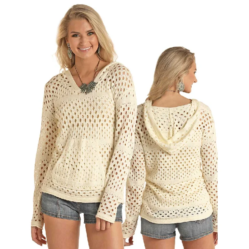 Rock & Roll Cowgirl Women's Knit Hoodie Hoodie with Hem Elastic Stretchable Comfortable Rock & Roll Cowgirl Women's Knit Hoodie Hoodie with Hem Elastic Stretchable Comfortable