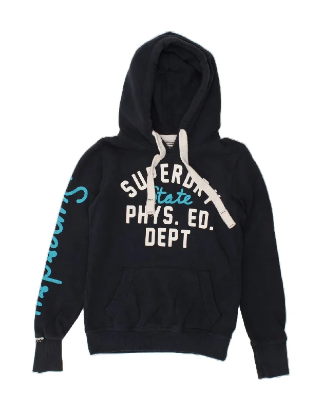 SUPERDRY Mens Graphic Hoodie Jumper XS Navy Blue Cotton Hoodie with Fur Luxurious Winter SUPERDRY Mens Graphic Hoodie Jumper XS Navy Blue Cotton Hoodie with Fur Luxurious Winter