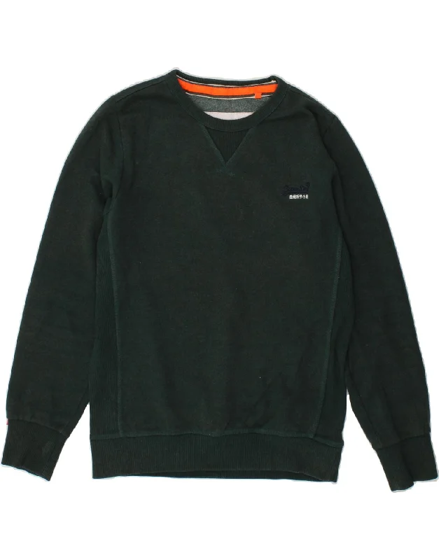 SUPERDRY Mens Sweatshirt Jumper Medium Green Cotton Hoodie with Sequins Glamorous Eye-catching SUPERDRY Mens Sweatshirt Jumper Medium Green Cotton Hoodie with Sequins Glamorous Eye-catching