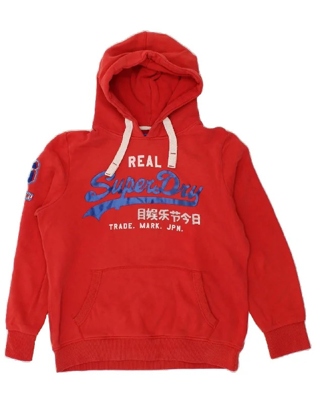 SUPERDRY Womens Graphic Hoodie Jumper UK 16 Large Red Cotton Hoodie with Hem Detail Decorative Unique SUPERDRY Womens Graphic Hoodie Jumper UK 16 Large Red Cotton Hoodie with Hem Detail Decorative Unique