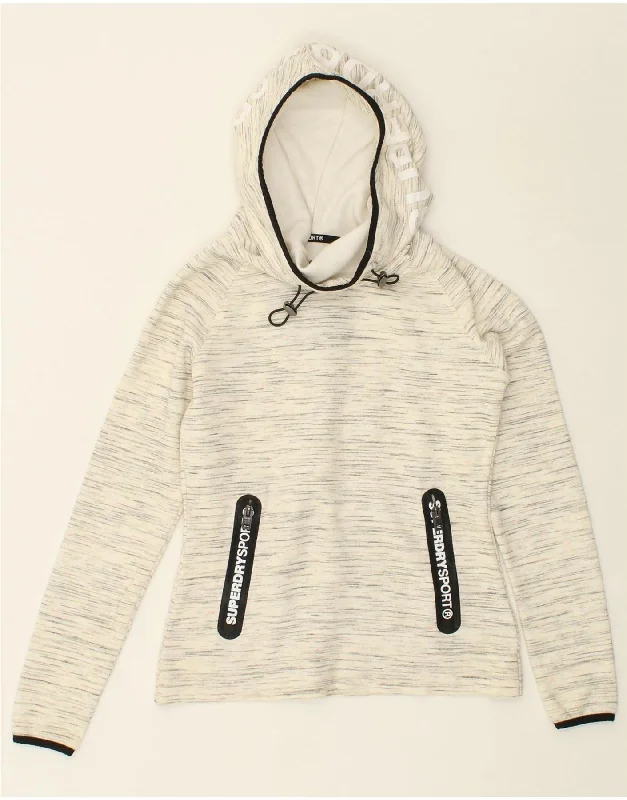 SUPERDRY Womens Graphic Hoodie Jumper UK 6 XS Grey Cotton