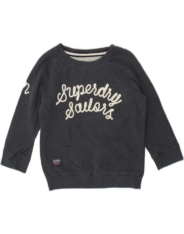 SUPERDRY Womens Graphic Sweatshirt Jumper UK 14 Medium Navy Blue Cotton