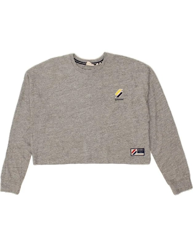 SUPERDRY Womens Oversized Crop Sweatshirt Jumper UK 14 Large Grey Cotton Hoodie with Batwing Sleeves Loose Dramatic SUPERDRY Womens Oversized Crop Sweatshirt Jumper UK 14 Large Grey Cotton Hoodie with Batwing Sleeves Loose Dramatic