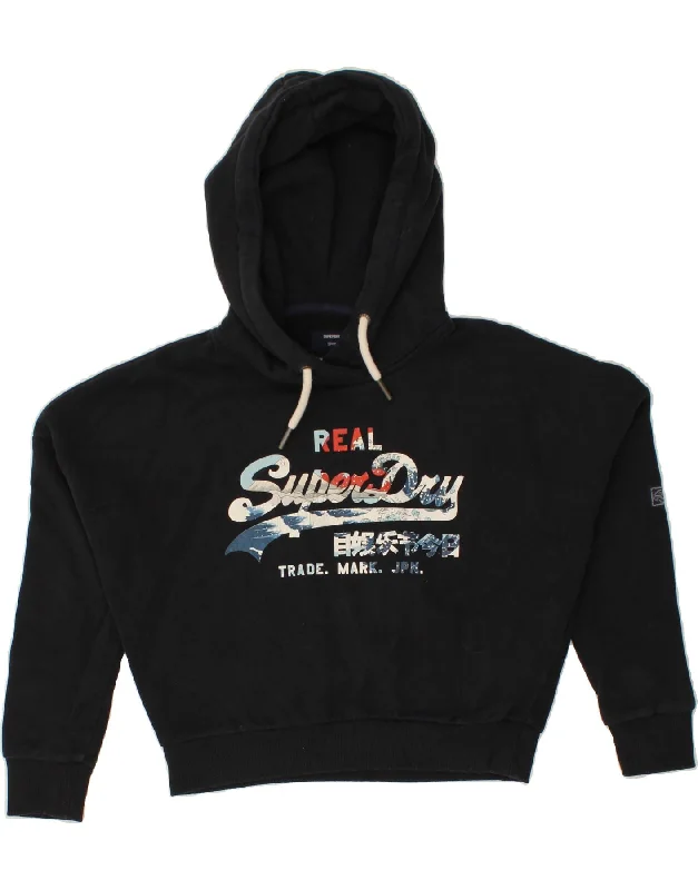 SUPERDRY Womens Oversized Graphic Hoodie Jumper UK 10 Small Navy Blue Hoodie with Cuffed Sleeves Snug Secure SUPERDRY Womens Oversized Graphic Hoodie Jumper UK 10 Small Navy Blue Hoodie with Cuffed Sleeves Snug Secure