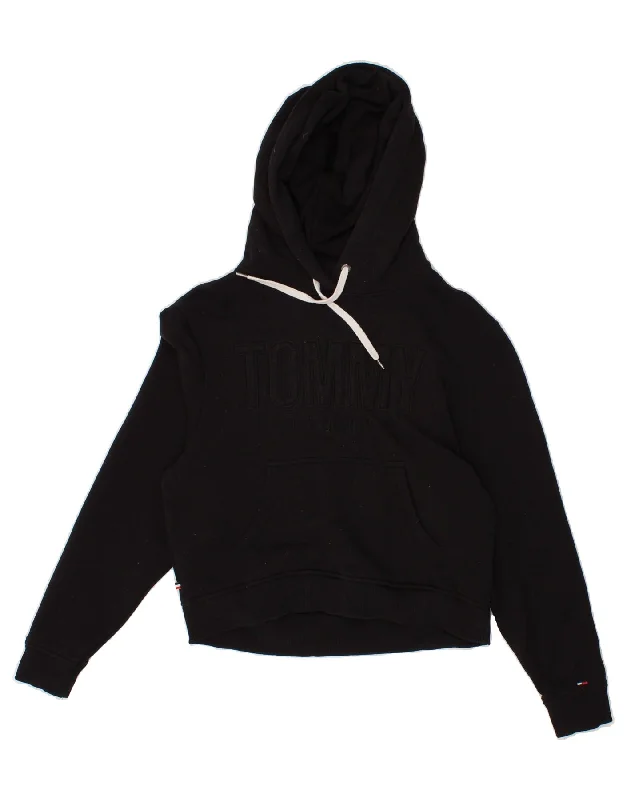 TOMMY HILFIGER Womens Crop Graphic Hoodie Jumper UK 6 XS Black Cotton Hoodie with Neon Bright Vibrant TOMMY HILFIGER Womens Crop Graphic Hoodie Jumper UK 6 XS Black Cotton Hoodie with Neon Bright Vibrant