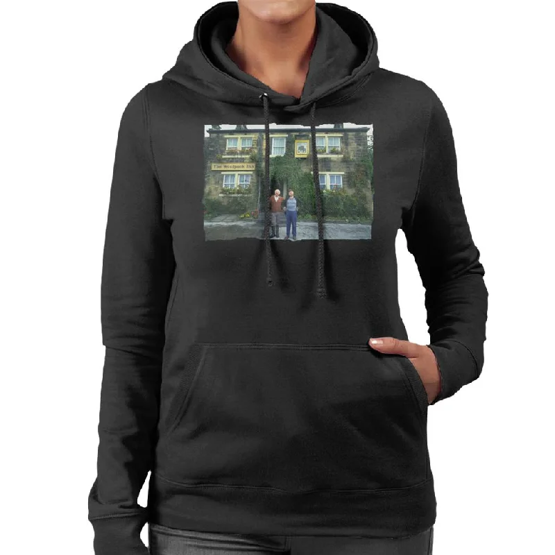 TV Times Amos Brealy And Henry Wilks Outside The Woolpack Emmerdale Women's Hooded Sweatshirt Hoodie with Embroidery Detailed Premium TV Times Amos Brealy And Henry Wilks Outside The Woolpack Emmerdale Women's Hooded Sweatshirt Hoodie with Embroidery Detailed Premium
