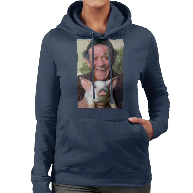 TV Times Sid James Holding A Pig Women's Hooded Sweatshirt Hoodie with Button Classic Timeless TV Times Sid James Holding A Pig Women's Hooded Sweatshirt Hoodie with Button Classic Timeless