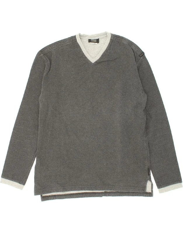 VERSACE Womens Sweatshirt Jumper UK 16 Large Grey Hoodie with Pastel Soft Subtle