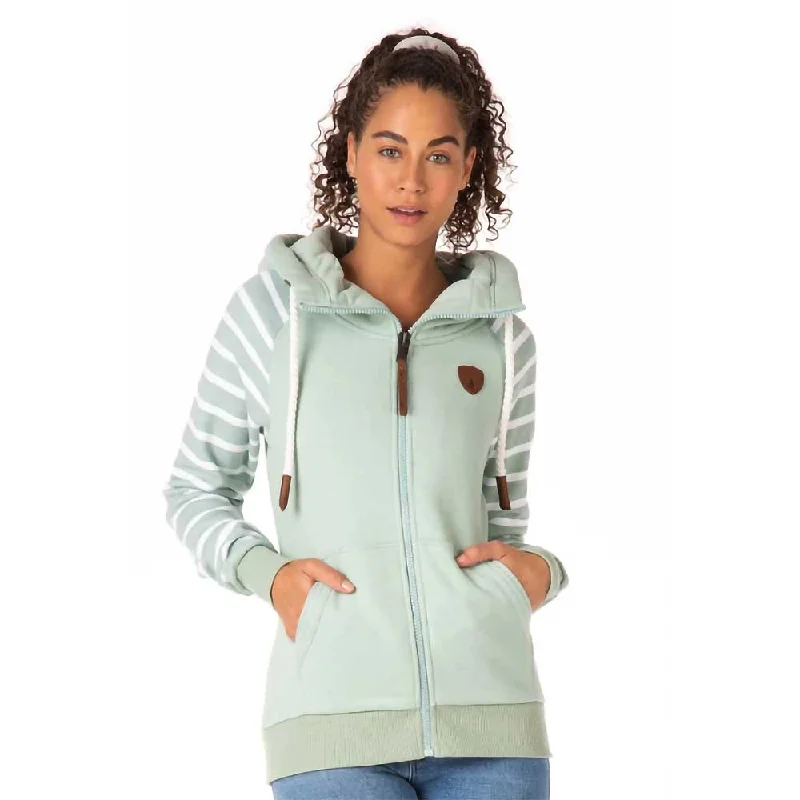 Wanakome Women's Hera Stripe Sleeve Zip Hoodie Hoodie with Thumb Holes Functional Cozy