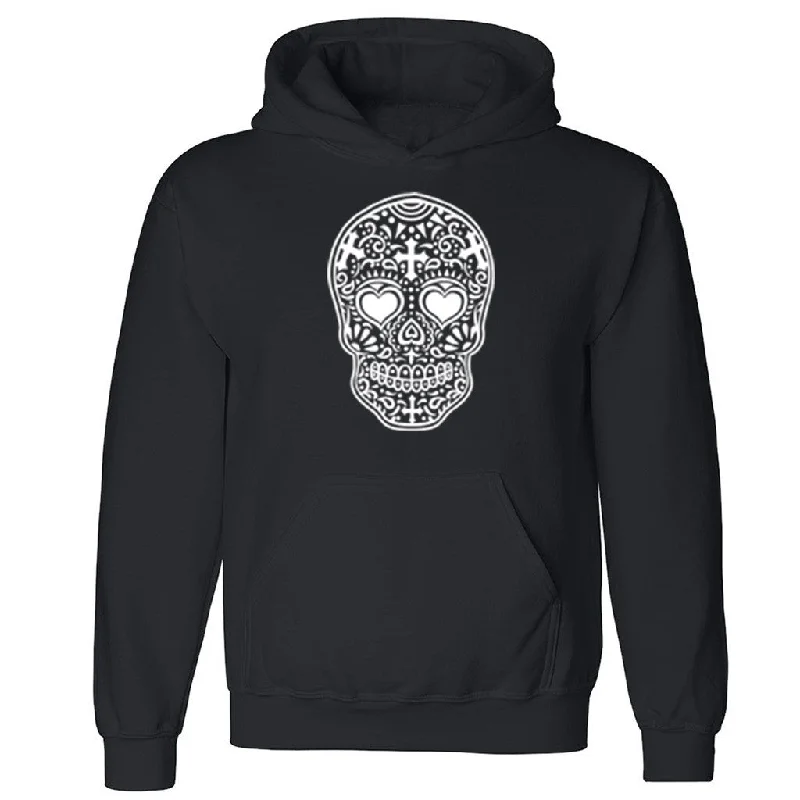 Zexpa Apparelâ„¢ White Sugar Skull Unisex Hoodie Halloween Day Of Dead Muertos Hooded Sweatshirt