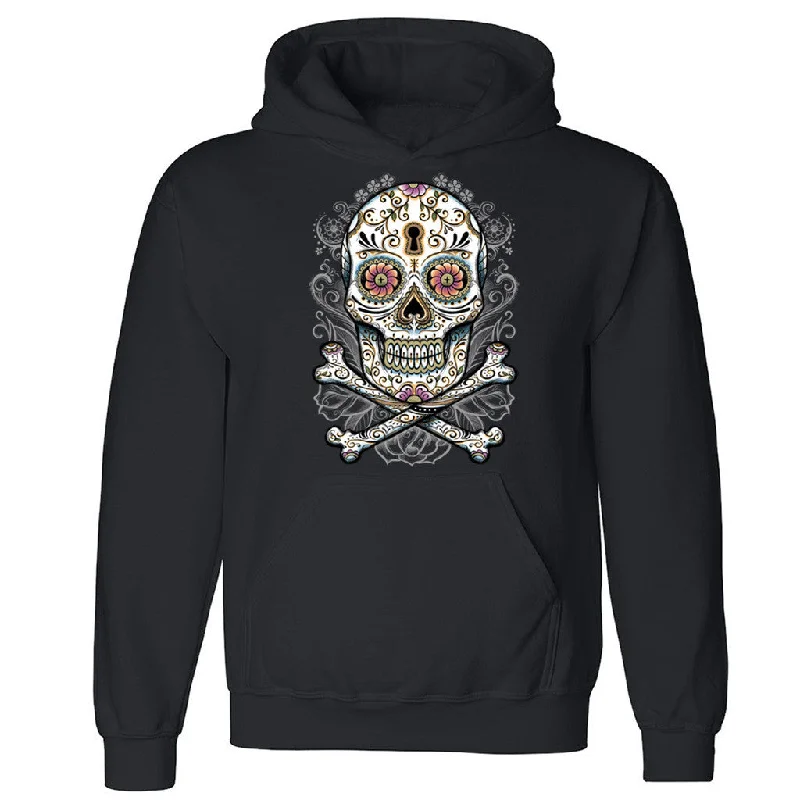 Zexpa Apparelâ„¢ Floral Skull Unisex Hoodie Liquid Blue Day Of Dead Muertos Hooded Sweatshirt