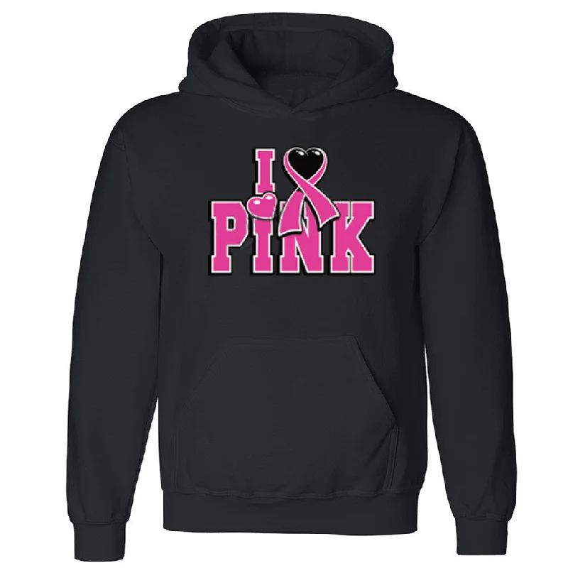 Zexpa Apparelâ„¢I Love Pink Ribbon Unisex Hoodie Breast Cancer Awareness Month Hooded Sweatshirt