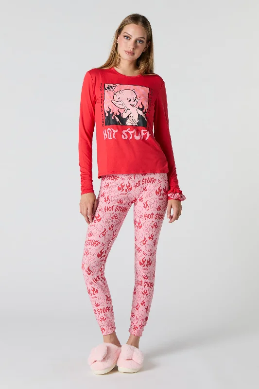 Hot Stuff Long Sleeve Top & Legging 2 Piece Pajama Set Fashionable Fitted Workout Leggings Hot Stuff Long Sleeve Top & Legging 2 Piece Pajama Set Fashionable Fitted Workout Leggings