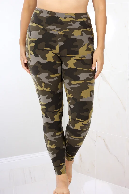 Beca Full Length Leggings | Camo Comfortable Ribbed Waistband Leggings