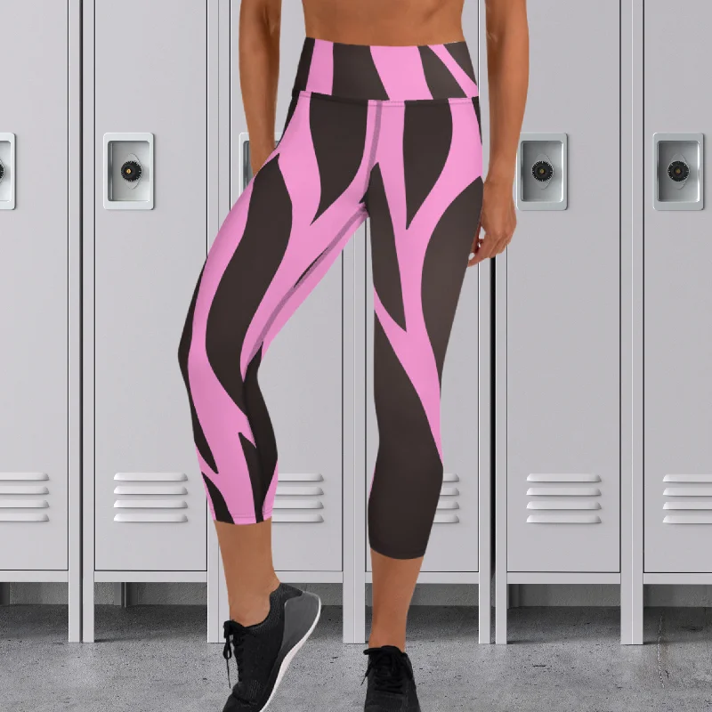 Black and Pink Yoga Capri Leggings Fitness Capri Leggings, lioness-love