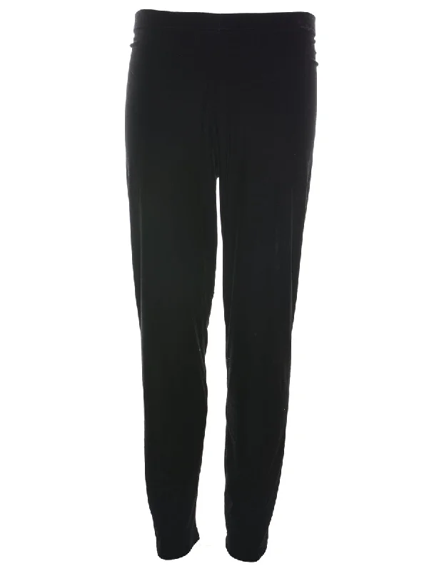 Black Elasticated Waist Velvet Leggings - W26 L29 Elegant Shiny Black Leggings
