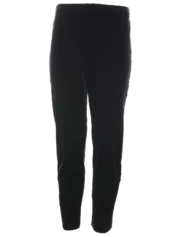 Black Elasticated Waist Velvet Leggings - W26 L29 Trendy Foil Finish Leggings