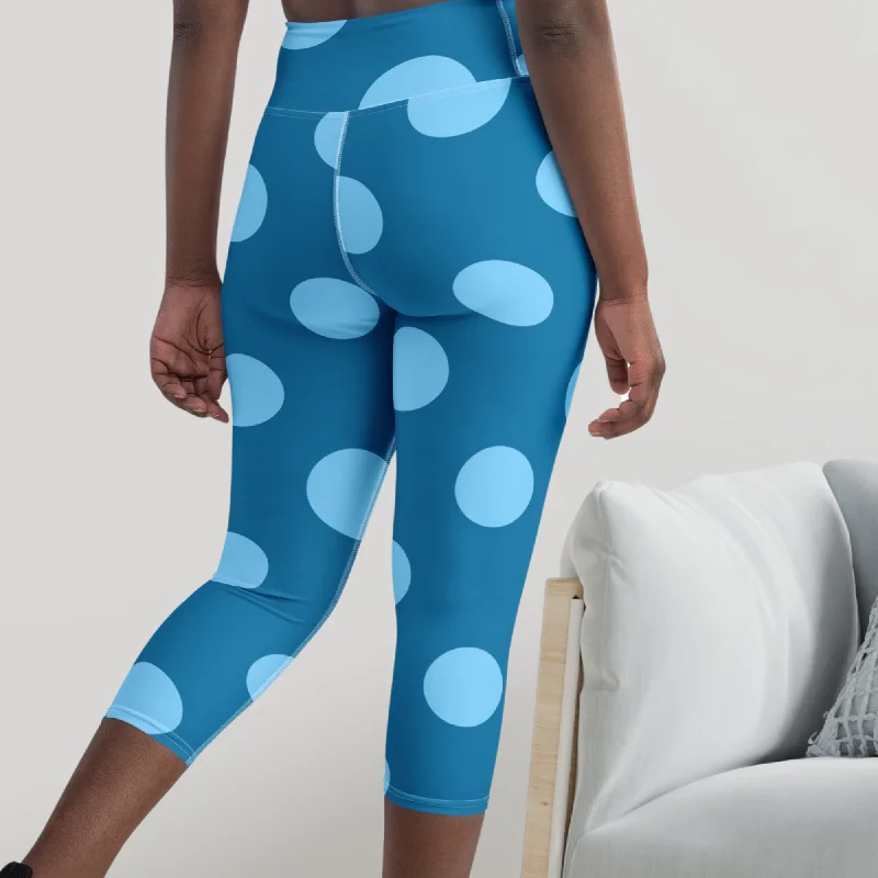 Blue Polka Dots Yoga Capri Leggings | Activewear Capri Leggings, lioness-love