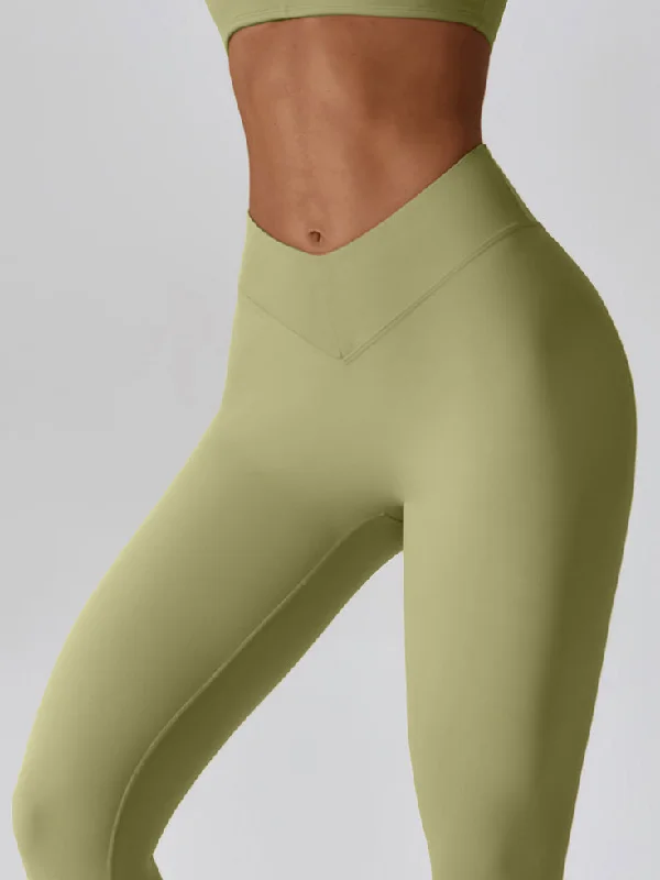 ZASUWA Female V-shaped Waist Leggings Fashionable Ribbed Knit Leggings
