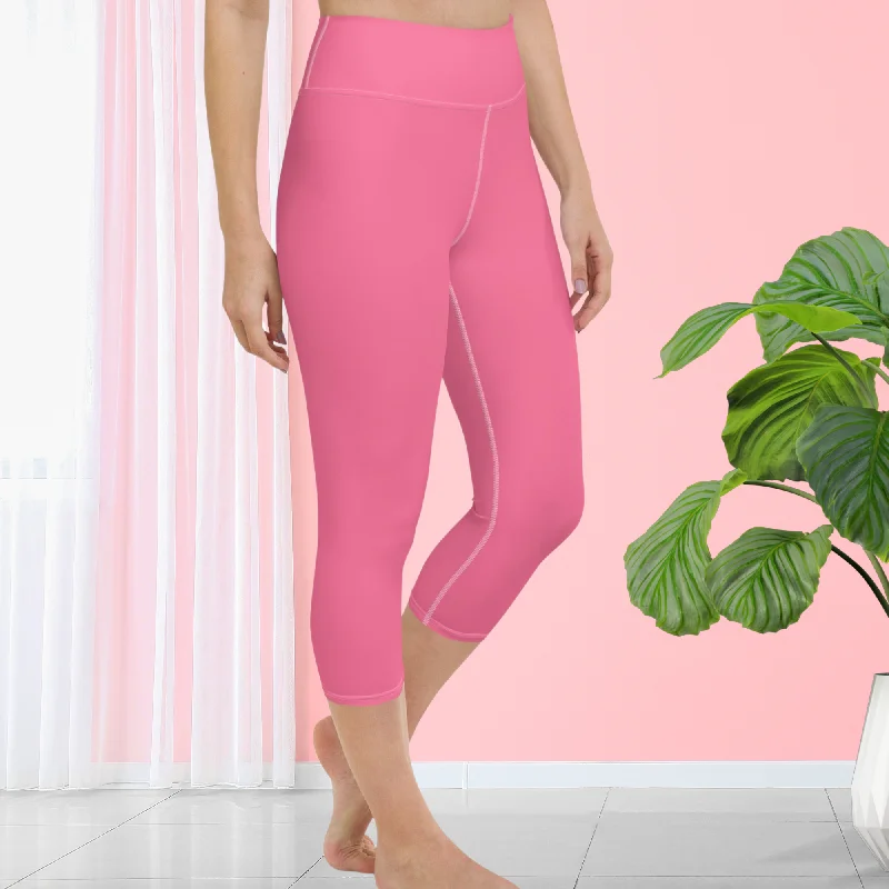 Bubble Gum Pink Yoga Capri Leggings | Fitness Capri Leggings, lioness-love