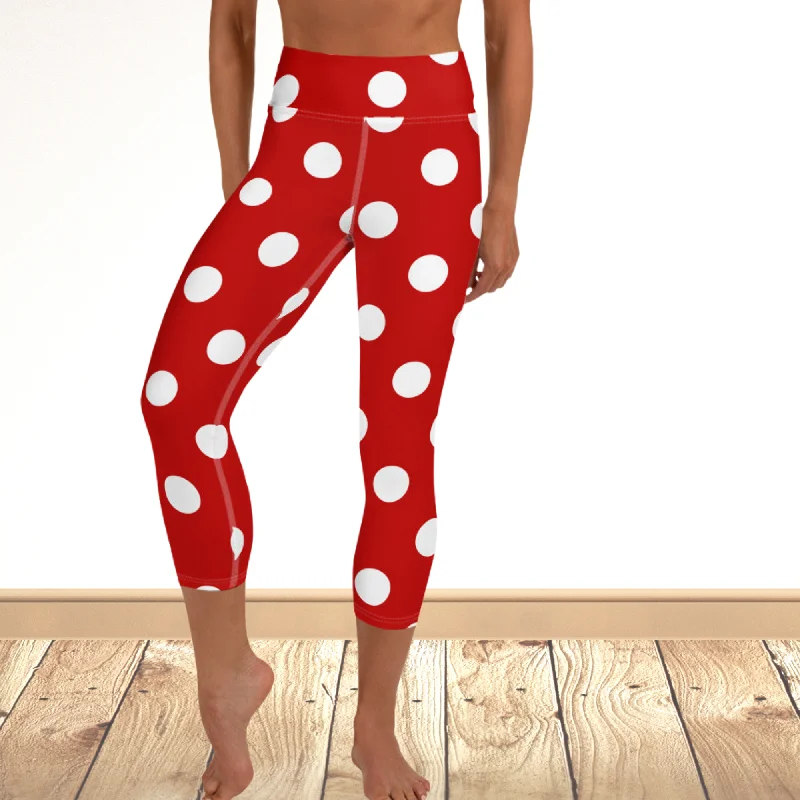 Capri Leggings | Classic Red and White Yoga Capri Leggings, lioness-love