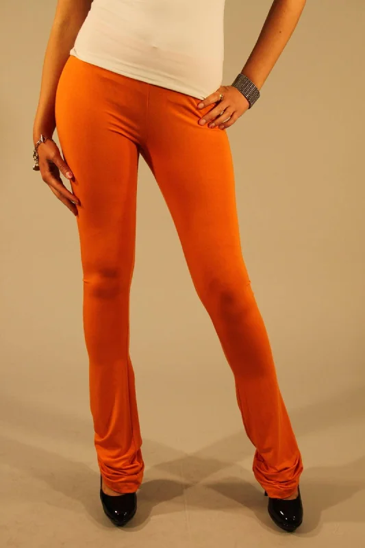 Orange Viscose Women Legging Elegant Shiny Black Leggings
