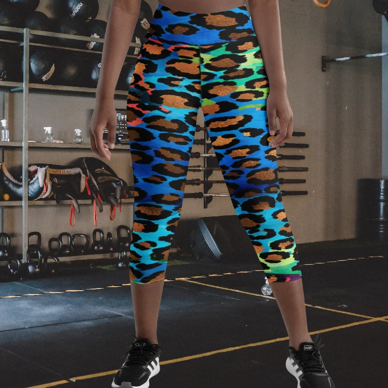 Colorful Animal Print Yoga Capri Leggings | Fitness Capri Leggings, lioness-love