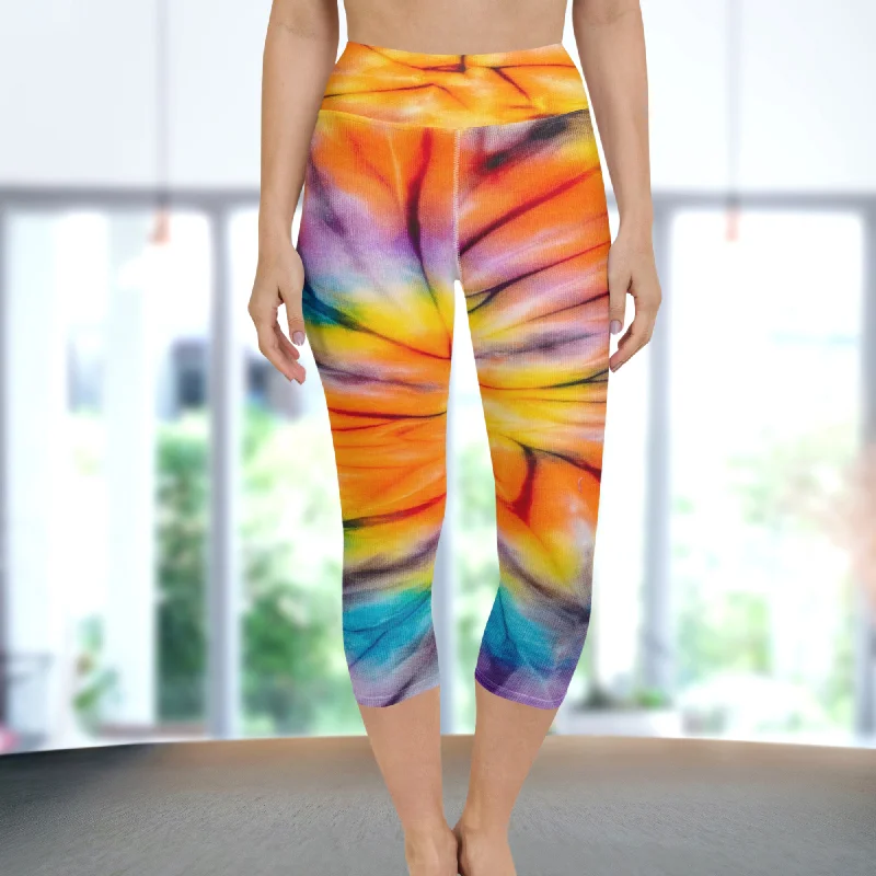 Colorful Tie Dye Yoga Capri Leggings | Fitness Capri Leggings, lioness-love