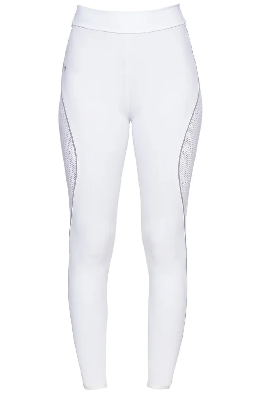 High Waist Perforated Insert Leggings White Fashionable Seamless Leggings