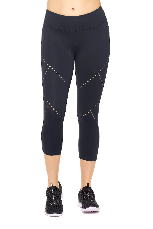 Faux Seam Laser Cut Performance Leggings - Black