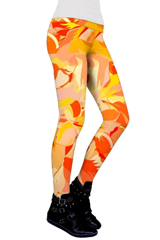 Flaming Hibiscus Lucy Yellow Performance Leggings - Women