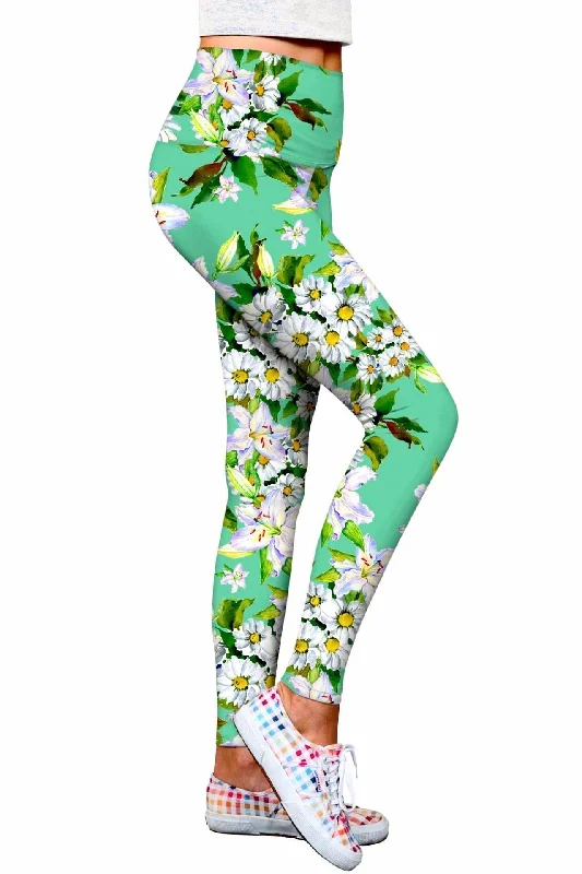 Flower Party Lucy Green Performance Eco Leggings - Women