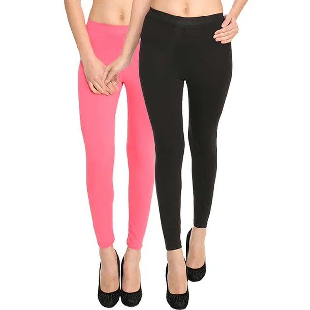 HiFlyers Women Ankle Length Leggings Pack Of 2 Comfortable Slip-On Compression Leggings HiFlyers Women Ankle Length Leggings Pack Of 2 Comfortable Slip-On Compression Leggings